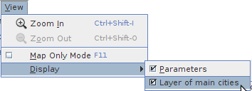 Display submenu options: cities layer